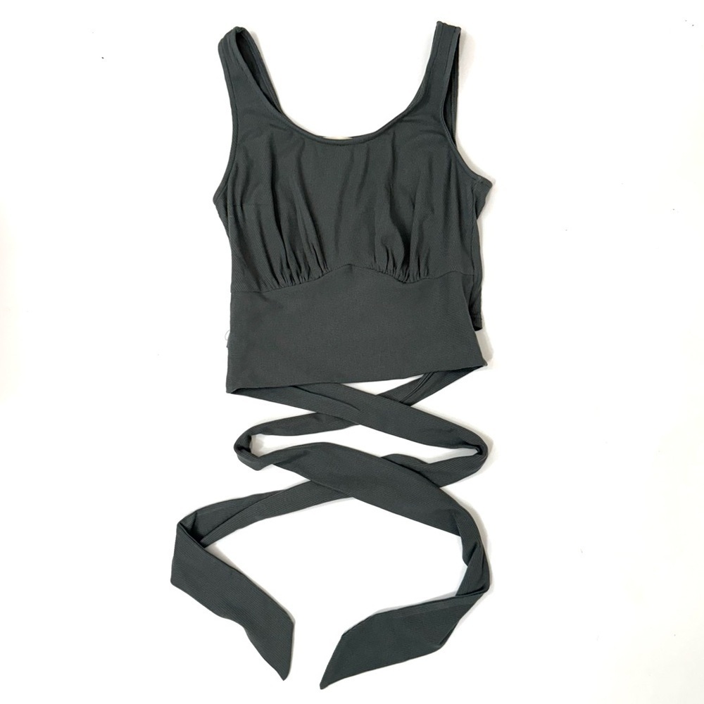 NEW Listicle Ribbed Crop Wrap Tie Tank Evergreen Size Medium